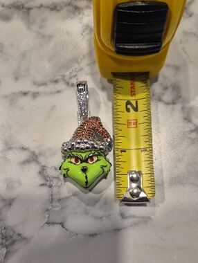 Green Grinch Pendant Necklace Charm with Orange Hat Accent
